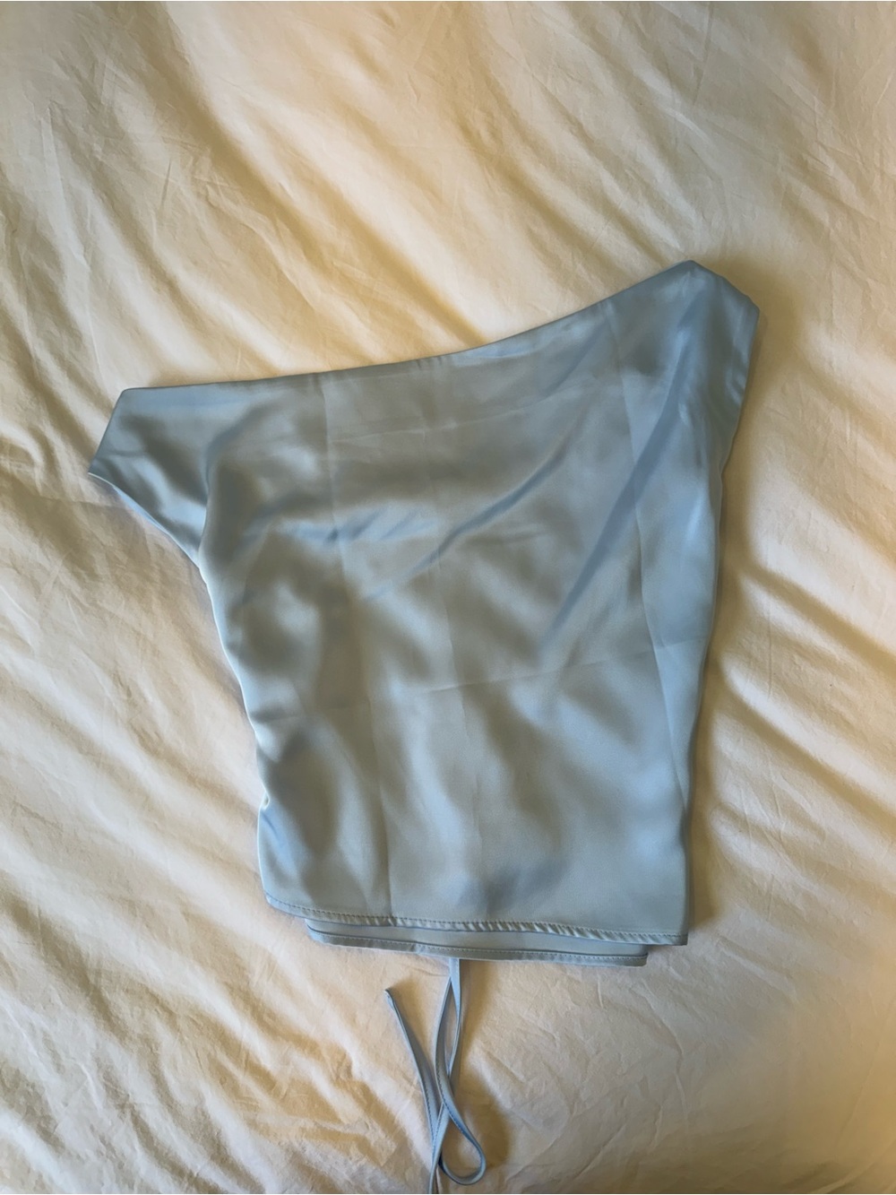 Commense Pale Blue One-Shoulder Satin Top